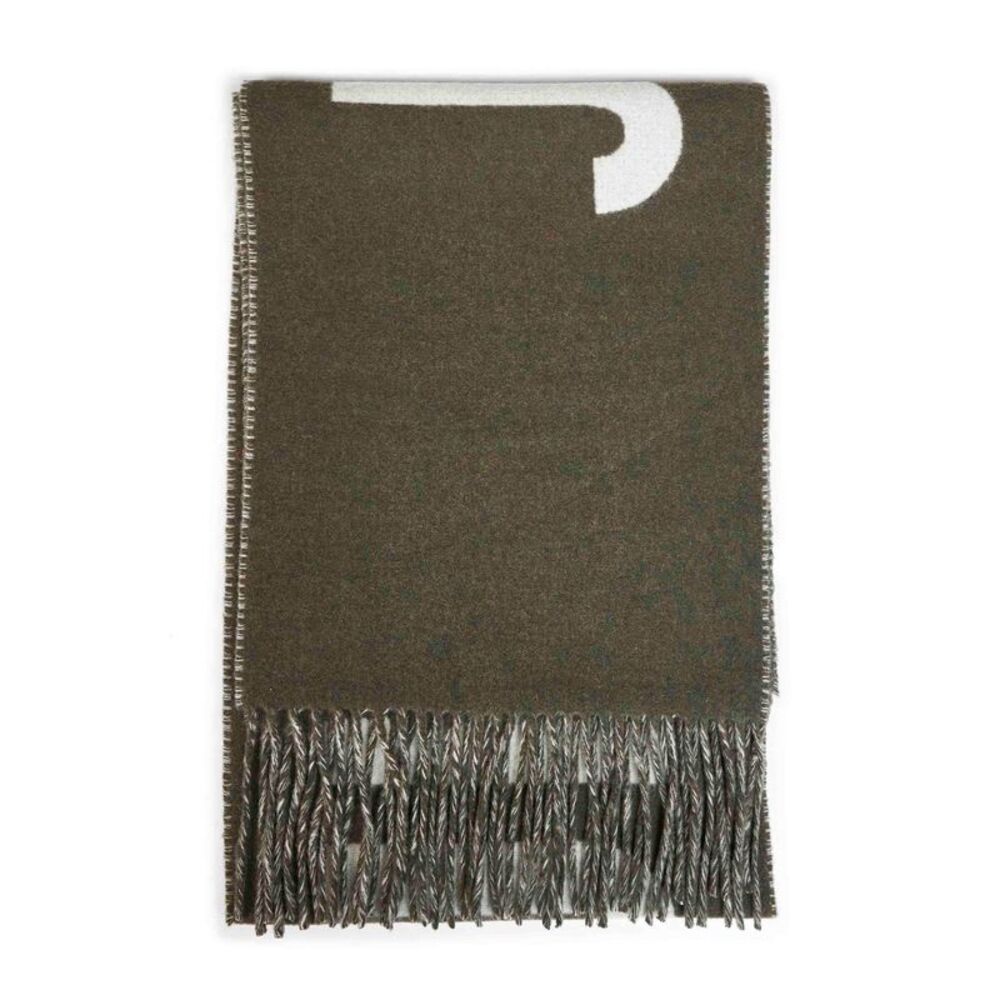 Jacquemus Men Khaki Wool The Jacquemus Fringe Logo Scarf<Br/>